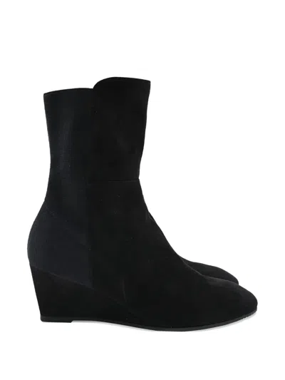 Pre-owned Stuart Weitzman Beatrice Wedge-heel Ankle Boots In Black