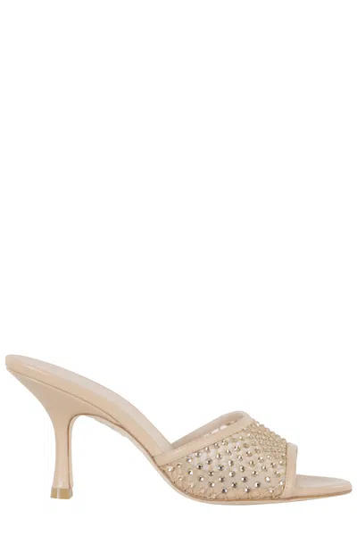 Stuart Weitzman Beige Bareitall Shine Slide 85 Sculptural-heel Leather Sandals In Neutral