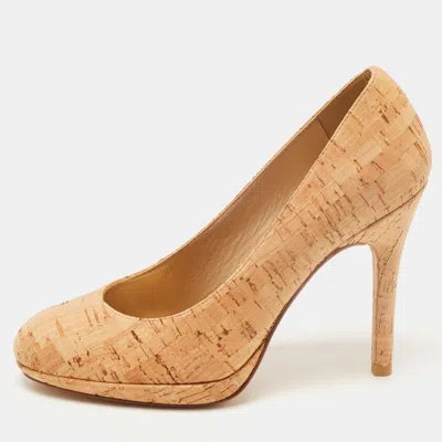 Stuart Weitzman Beige Cork Round Toe Pumps In Multi