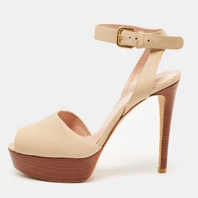 Stuart Weitzman Beige Leather Ankle Strap Platform Sandals In Neutral