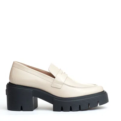Stuart Weitzman Beige Leather Moccasin Rubber Sole In White