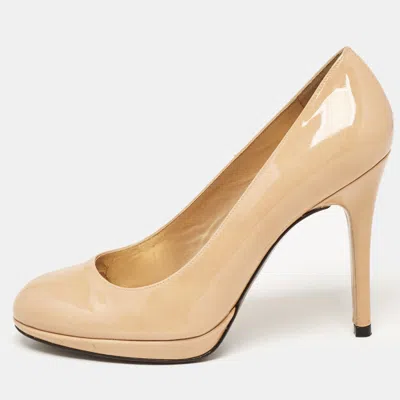 Stuart Weitzman Beige Patent Leather Platswoon Pumps In Neutral
