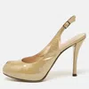 Stuart Weitzman Beige Patent Peep Toe Slingback Pumps In Neutral