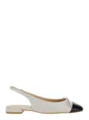 Stuart Weitzman Beige Slingback Ballet Shoes With Cap Toe And Bow Detail In Leather Woman