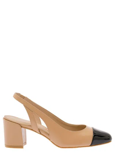 Stuart Weitzman Beige Slingback With Contrasting Toe In Smooth Leather Woman