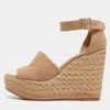 Stuart Weitzman Beige Suede Ankle Strap Platform Espadrille Sandals In Animal Print