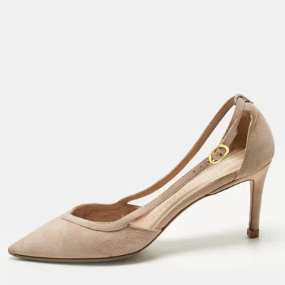 Stuart Weitzman Beige Suede Pointed Toe Cut-out Pumps In Brown