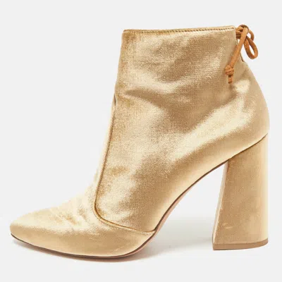 Stuart Weitzman Beige Velvet Grandiose Pointed Toe Ankle Boots In Gold
