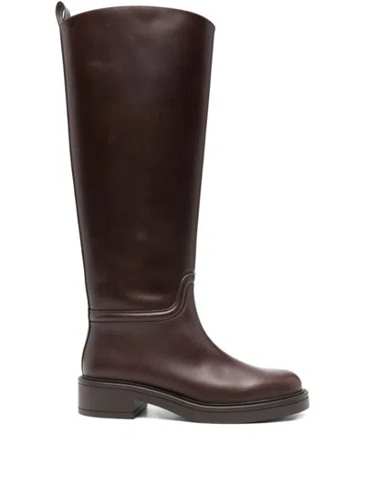 Stuart Weitzman Beige Vitello Leather Ankle Boots In Brown