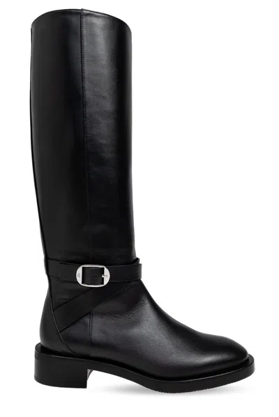 Stuart Weitzman Bella Buckled Leather Knee Boots In Black