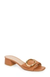 Stuart Weitzman Benni Calfskin Buckle Mule Sandals In Tan