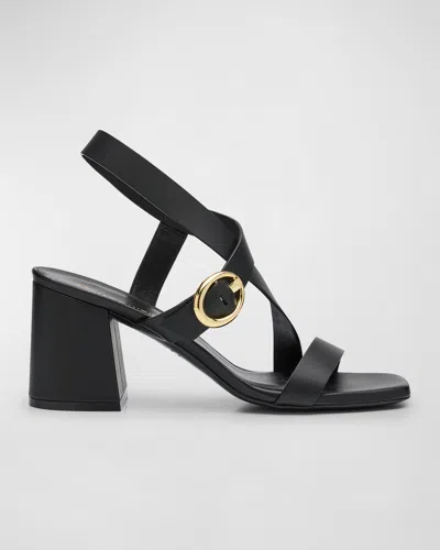Stuart Weitzman Benni Block-heel Leather Sandals In Black
