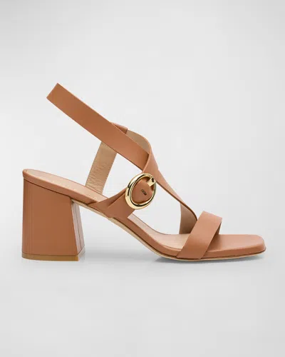 Stuart Weitzman Benni Block-heel Leather Sandals In Brown