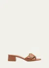 Stuart Weitzman Benni Calfskin Buckle Mule Sandals In Tan