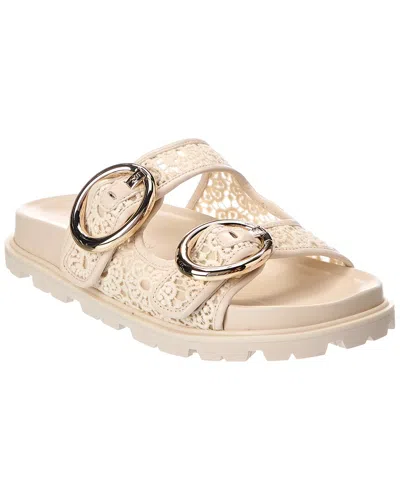 Stuart Weitzman Benni Crochet & Leather Sport Slide In White