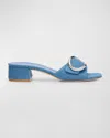 STUART WEITZMAN BENNI DENIM BUCKLE SLIDE MULE SANDALS