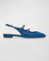 Stuart Weitzman Benni Denim Mary Jane Ballerina Flats In Indigo