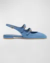 Stuart Weitzman Benni Denim Mary Jane Ballerina Flats In Blue