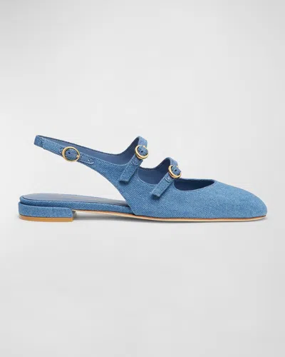 Stuart Weitzman Benni Denim Mary Jane Ballerina Flats In Blue