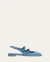 Stuart Weitzman Benni Denim Mary Jane Ballerina Flats In Washed