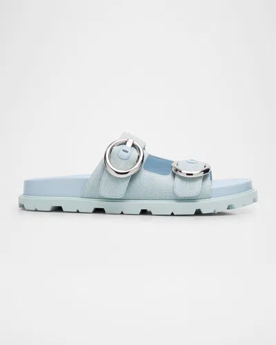 Stuart Weitzman Benni Denim Sport Slides In Light Blue