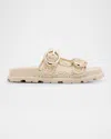 Stuart Weitzman Benni Lace Double-buckle Slide Sandals In Linen