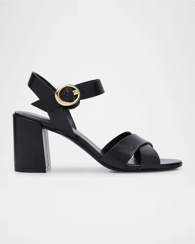 Stuart Weitzman Benni Leather Crisscross Ankle-strap Sandals In Black