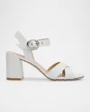 Stuart Weitzman Benni Leather Crisscross Ankle-strap Sandals In White.