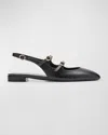 Stuart Weitzman Buckle Cut-out Leather Slingback Ballerina Shoes In Black
