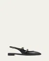 Stuart Weitzman Buckle Cut-out Leather Slingback Ballerina Shoes In Black
