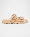 Stuart Weitzman Benni Mesh Leather Dual-strap Sport Slide Sandals In Beigebarely Beige