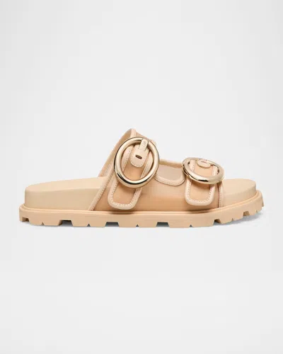 Stuart Weitzman Benni Mesh Leather Dual-strap Sport Slide Sandals In Beige/barely Beige