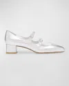 Stuart Weitzman Benni Metallic Mary Jane Pumps In Silver
