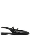 Stuart Weitzman Buckle Cut-out Leather Slingback Ballerina Shoes In Black