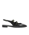 Stuart Weitzman Buckle Cut-out Leather Slingback Ballerina Shoes In Black
