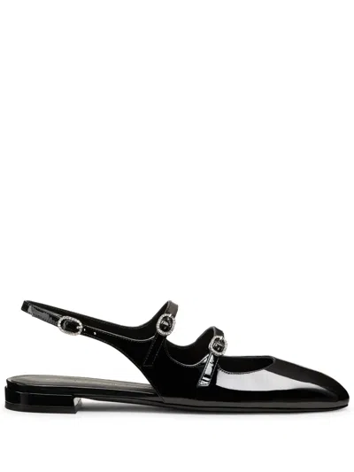 Stuart Weitzman Black Slingback Ballet Shoes With Crystal Embellishment In Patent Leather Woman