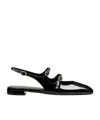 Stuart Weitzman Black Slingback Ballet Shoes With Crystal Embellishment In Patent Leather Woman In Black