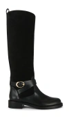 Stuart Weitzman Benni Mixed Leather Riding Boots In Black