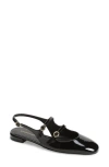 Stuart Weitzman Black Slingback Ballet Shoes With Crystal Embellishment In Patent Leather Woman In Black