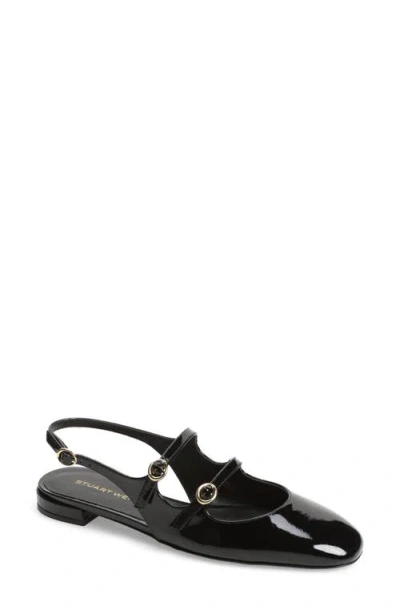 Stuart Weitzman Black Slingback Ballet Shoes With Crystal Embellishment In Patent Leather Woman