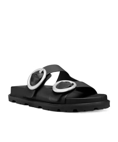 Stuart Weitzman Benni Leather Dual-strap Sport Slide Sandals In Black