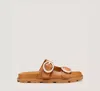 Stuart Weitzman Benni Leather Dual-strap Sport Slide Sandals In Brown