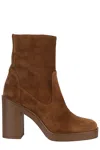 Stuart Weitzman Bethenny Zip Suede Block-heel Boots In Coffee Tonal