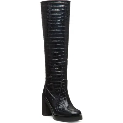 Stuart Weitzman Bethenny Block Heel Tall Boot In Black
