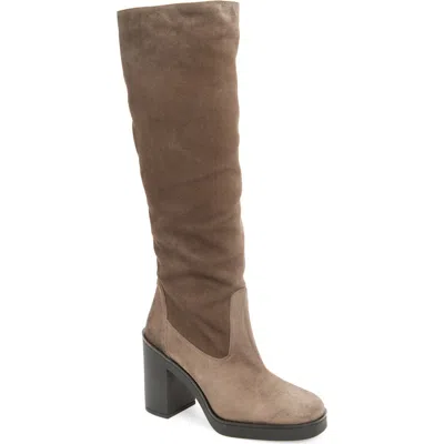 Stuart Weitzman Bethenny Block Heel Tall Boot In Charcoal Sport Suede