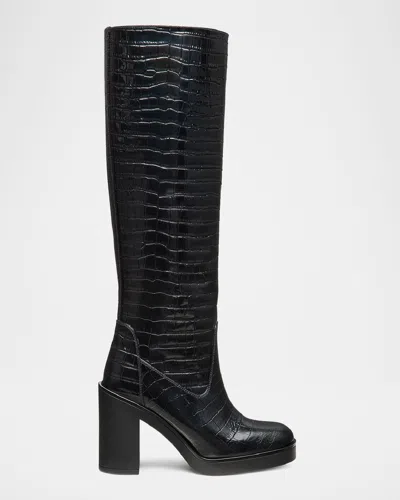 Stuart Weitzman Bethenny Block Heel Tall Boot In Black