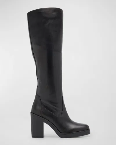 Stuart Weitzman Bethenny Leather Knee Boots In Black
