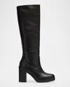 Stuart Weitzman Bethenny Leather Platform Knee Boots In Black