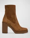 Stuart Weitzman Bethenny Zip Suede Block-heel Boots In Coffee Tonal