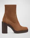 Stuart Weitzman Bethenny Zip Suede Block-heel Boots In Khaki